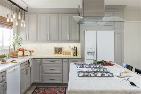 light gray cabinets with stainless steel appliances|light grey cabinet designs.